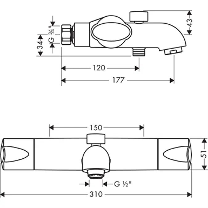 Ecomax Bath thermostat for exposed installation