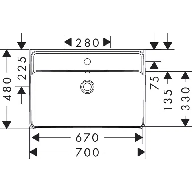 Xanuia Q Wash basin 700/480 with tap hole and overflow