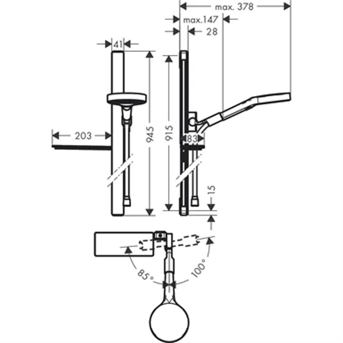 Rainfinity Shower set 130 3jet with shower bar 90 cm and soap dish
