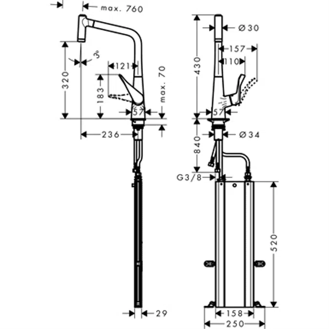 Single lever kitchen mixer with pull-out spray