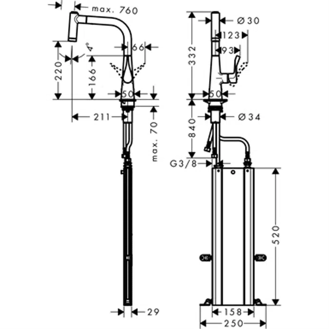 Single lever kitchen mixer with pull-out spray