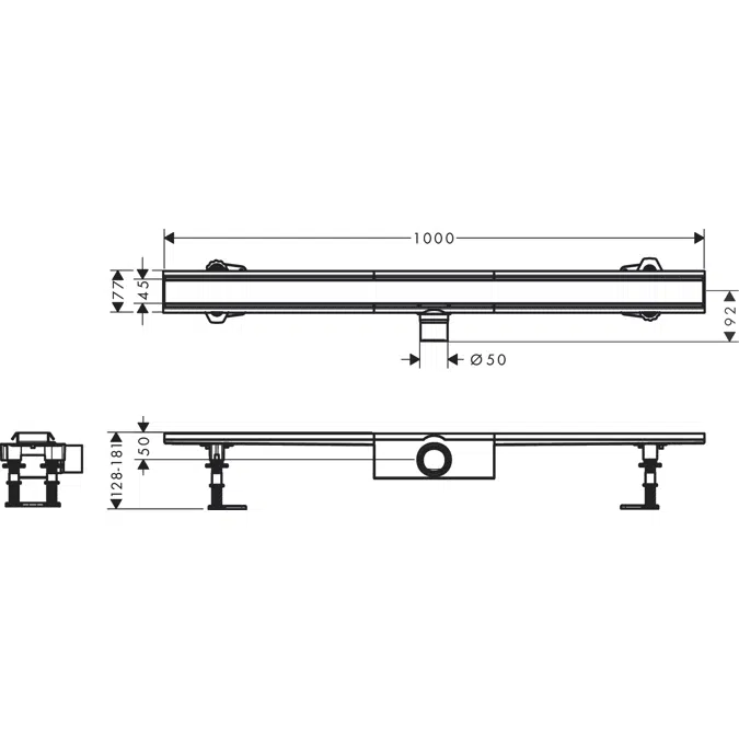 RainDrain Compact Complete set shower drain 1000 for standard installation