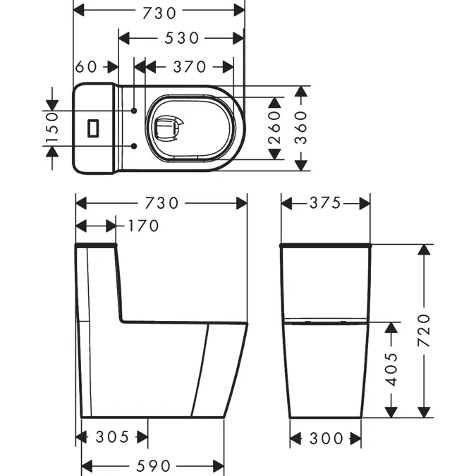 MitaPura S Floorstanding WC one piece with vertical outlet 305 rimless