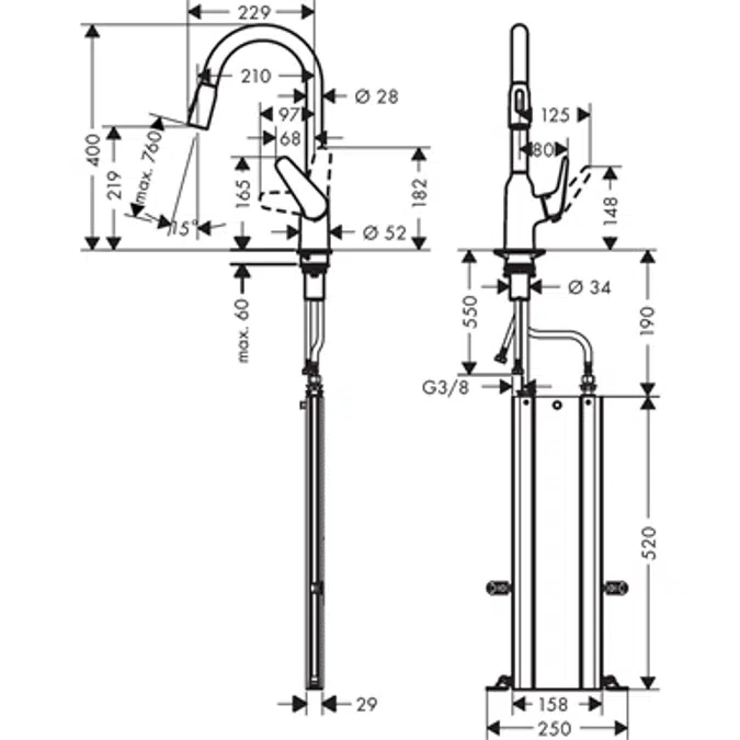 Single lever kitchen mixer with pull-out spray