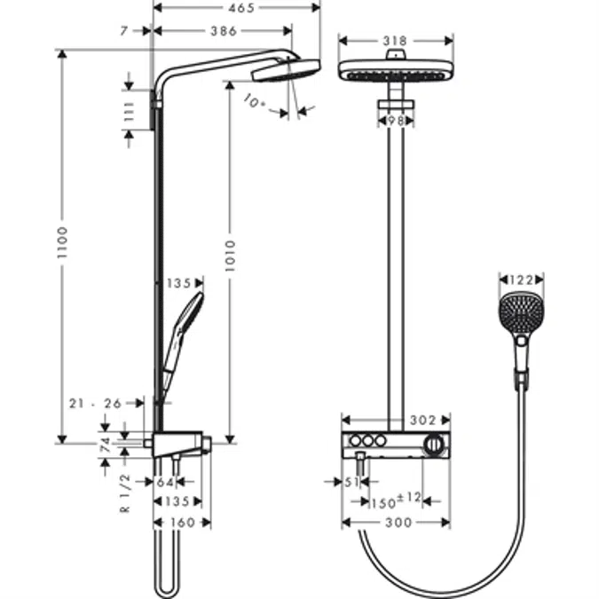 Raindance Select E Showerpipe 300 3jet mit ShowerTablet Select 300 27127400