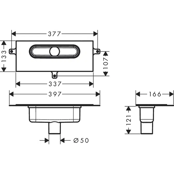 uBox universal Base set for linear shower drains for vertical installation