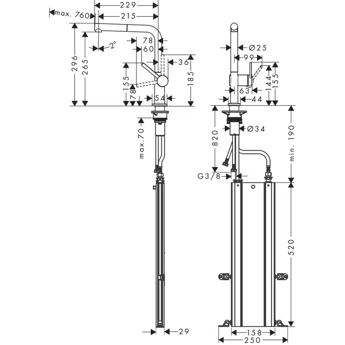 Talis M54 Single lever kitchen mixer 270, pull-out spout, 1jet, sBox