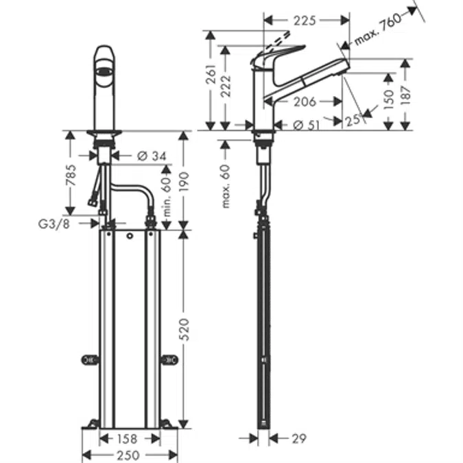 Single lever kitchen mixer with pull-out spout