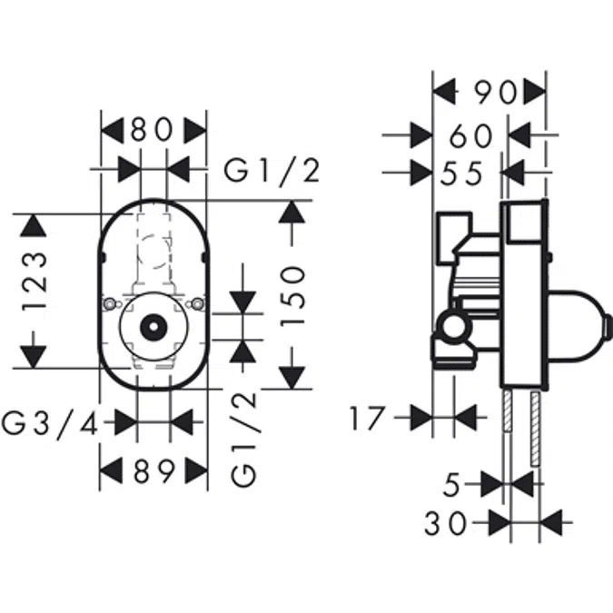 Basic set for single lever bath mixer for concealed installation