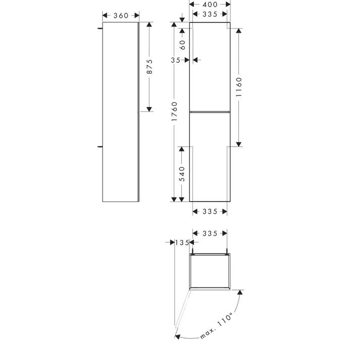 Xevolos E Tall cabinet Slate Matt Grey 400/360, door hinge left