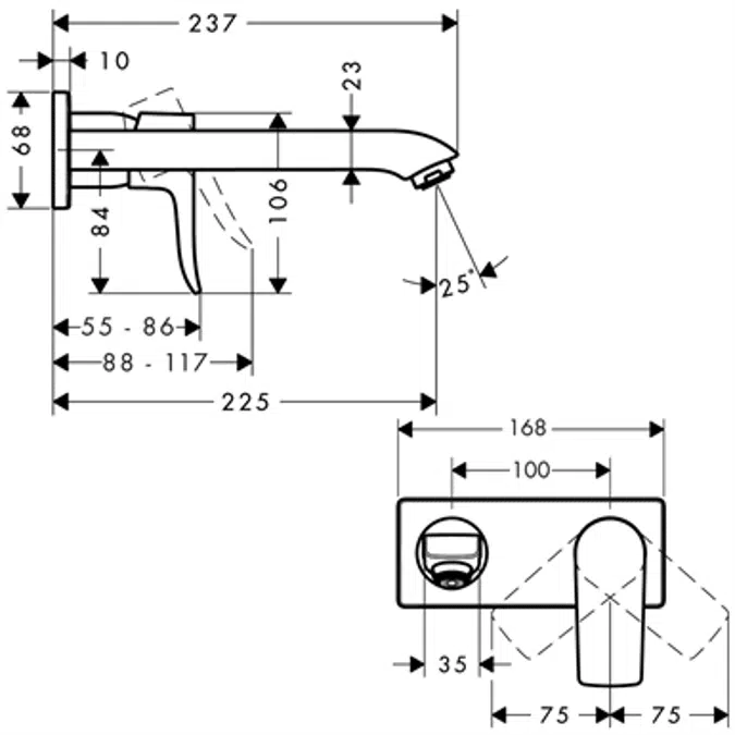 Metris Single lever basin mixer for concealed installation wall-mounted with spout 22.5 cm