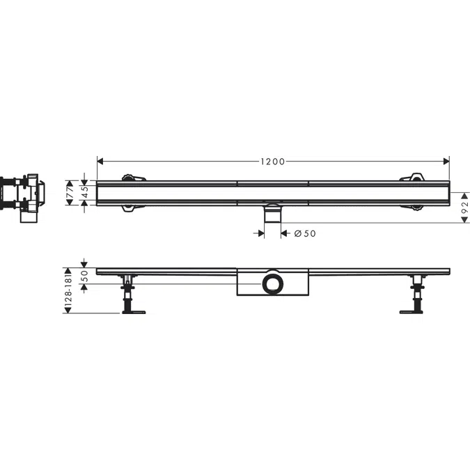 RainDrain Compact Complete set shower drain 1200 for standard installation