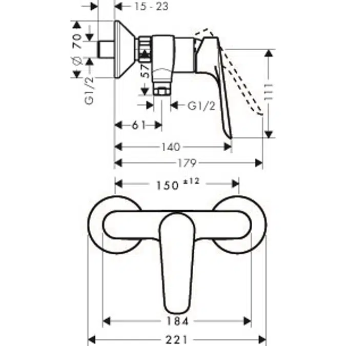 Logis E Single lever shower mixer for exposed installation