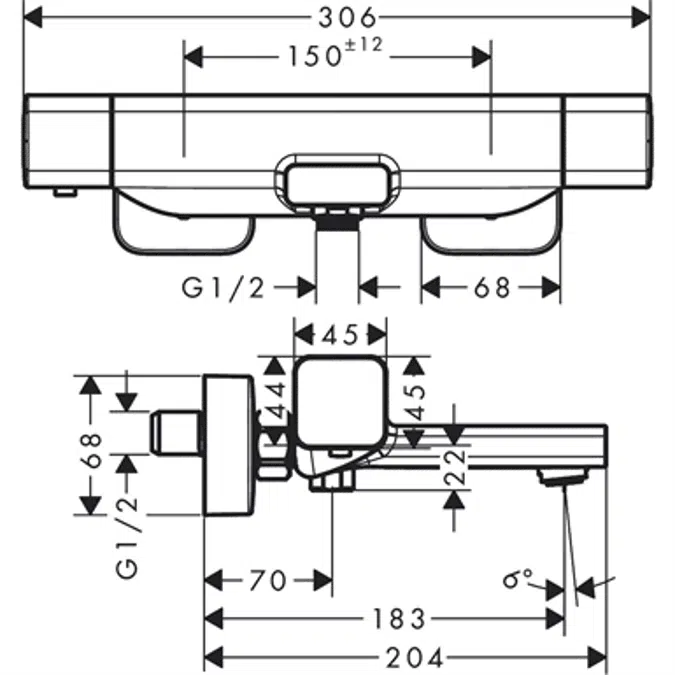 Ecostat E Bath thermostat for exposed installation