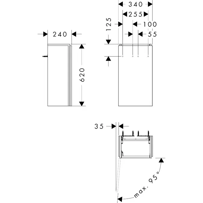 54243XXX Xilesa E Vanity unit 340/240 for handrinse basin, door hinge left