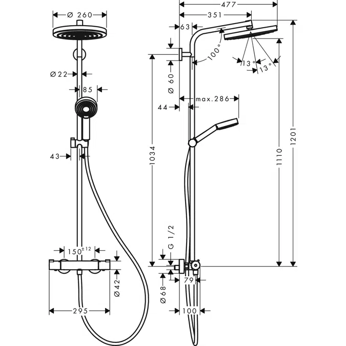 Pulsify S Showerpipe 260 1jet EcoSmart with thermostat