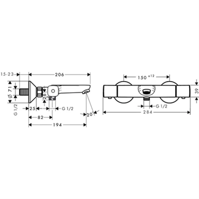 Ecostat Bath thermostat universal for exposed installation