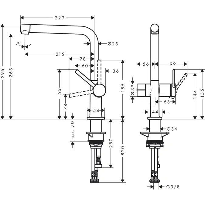 72827XXX Talis M54 Einhebel-Küchenmischer 270, Geräteabsperrventil, 1jet