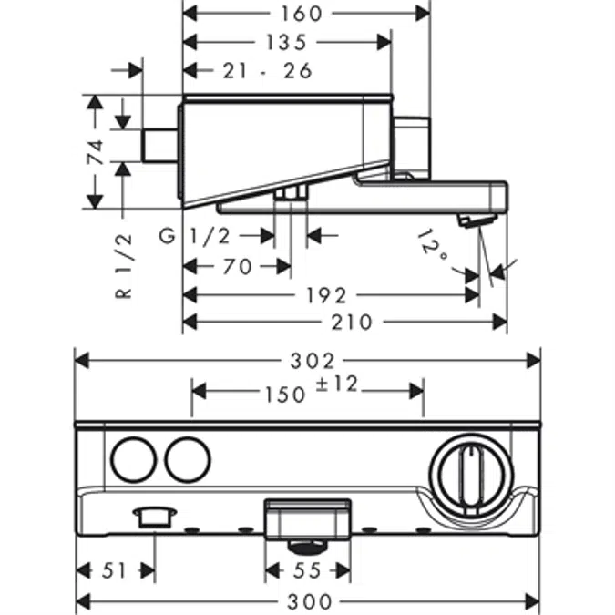 ShowerTablet Select Bath thermostat 300 for exposed installation