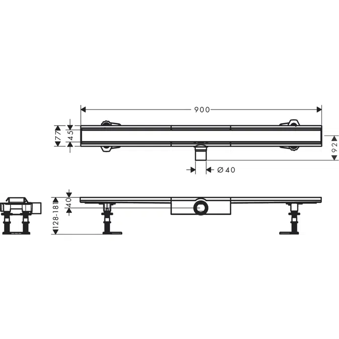 RainDrain Compact Complete set shower drain 900 for flat installation