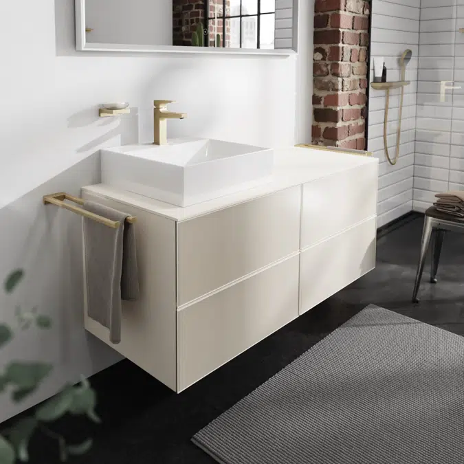 54237XXX Xevolos EVanity unit Sand Matt Beige 1370/550 with 4 drawers for console with cutout left