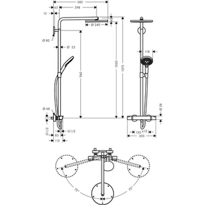 Raindance Select S Showerpipe 240 1jet PowderRain with thermostat