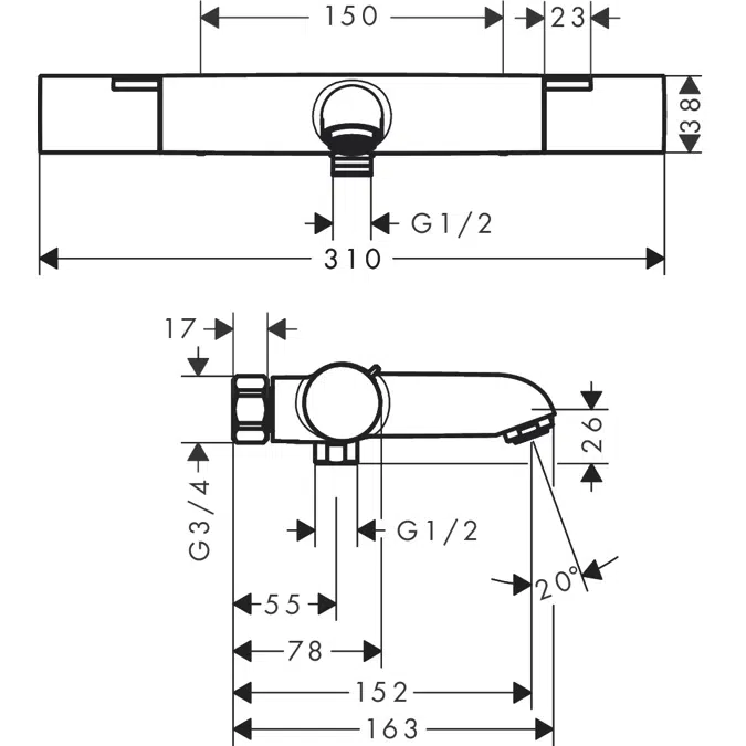 13351XXX Ecostat Fine Bath thermostat for exposed installation 150cc Nordic