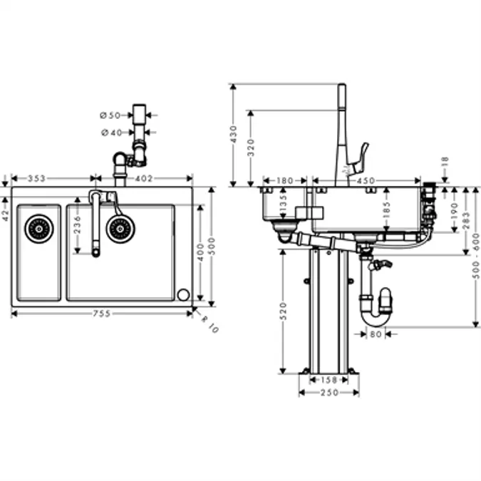 C71-F655-04 Spülencombi 180/450 Select 43210800