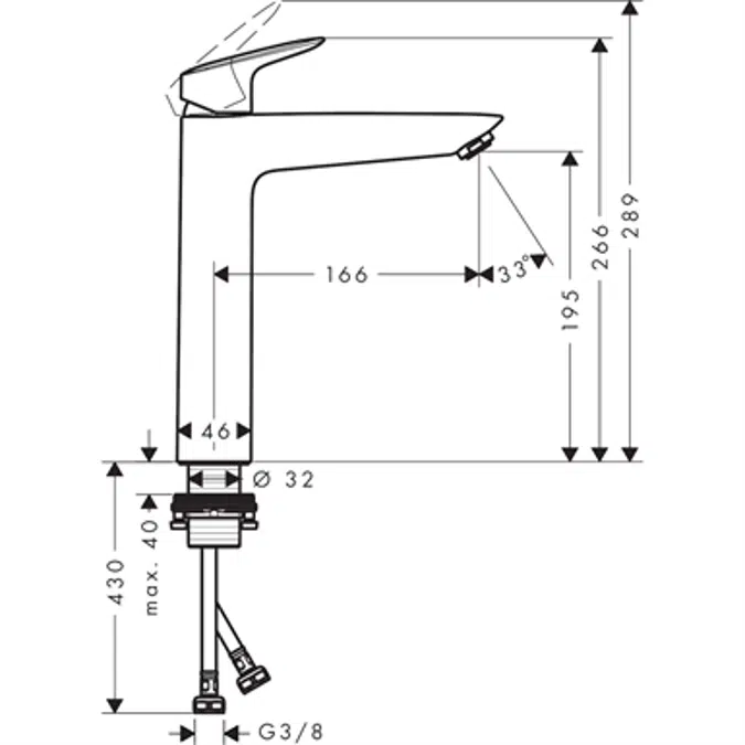 Logis Single lever basin mixer 190 without waste set