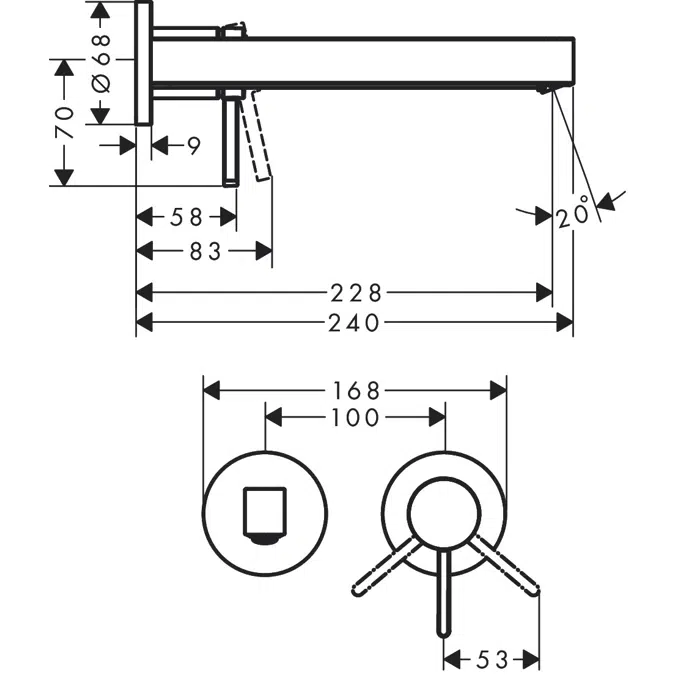 76050XXX Finoris Single lever basin mixer for concealed installation wall-mounted with spout 22,5 cm