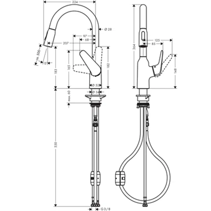 Single lever kitchen mixer with pull-out spray