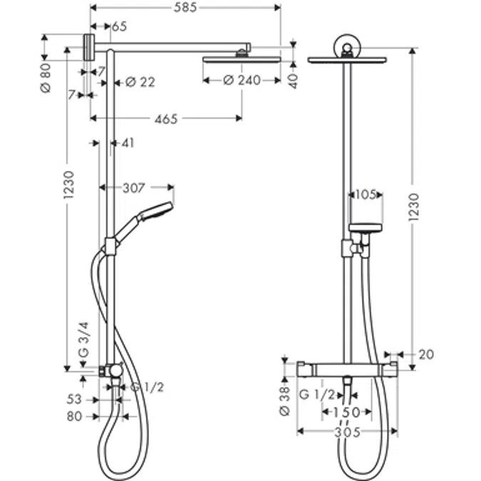 Raindance S Showerpipe 240 1jet with thermostat Nordic