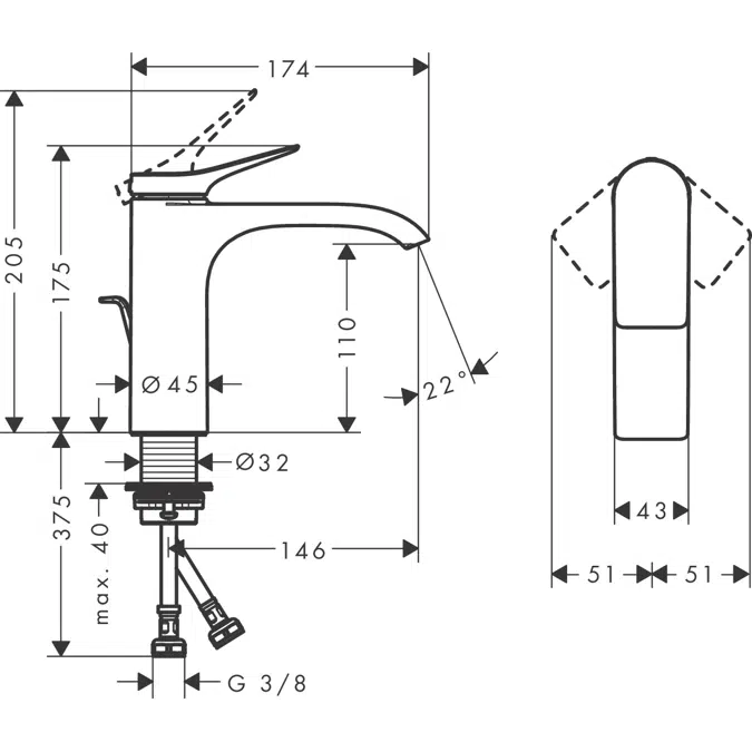 Vivenis Single lever basin mixer 110 with pop-up waste set