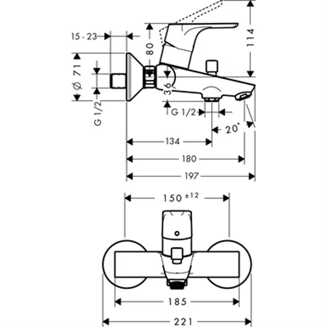 Focus Single lever bath mixer for exposed installation 31940007