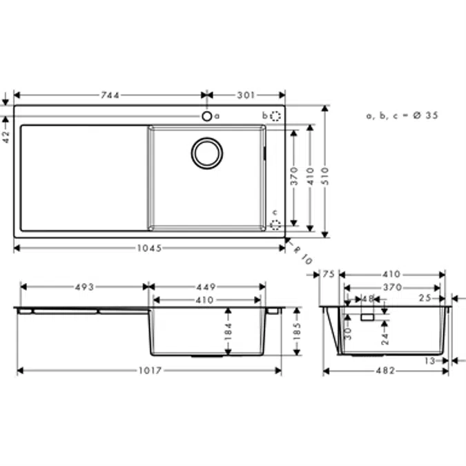 Built-in sink 450 with drainboard