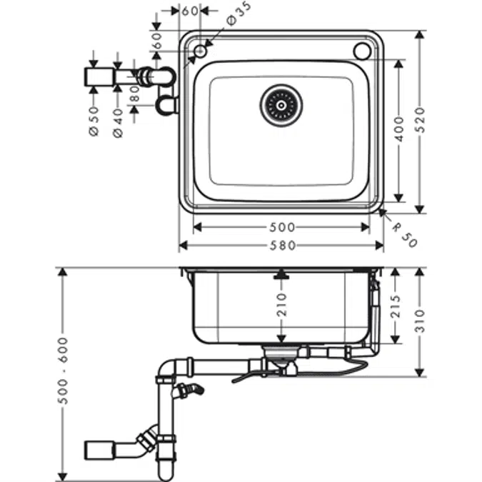Built-in sink 500/400
