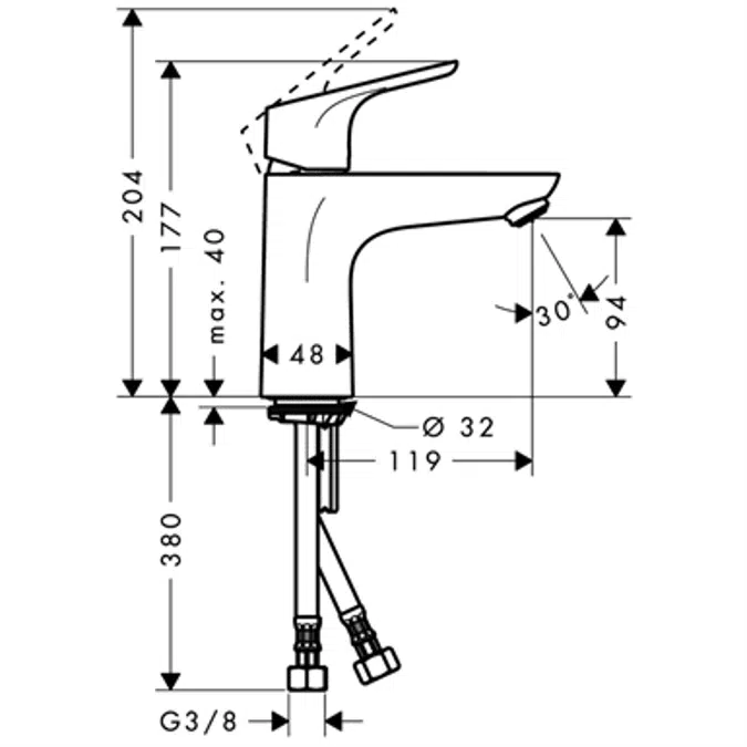 Focus Single lever basin mixer 100 without waste set