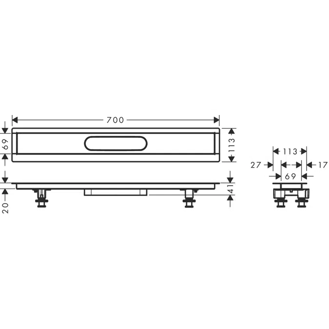 uBox universal Installation set 70 cm for tileable linear shower drains into the floor screed