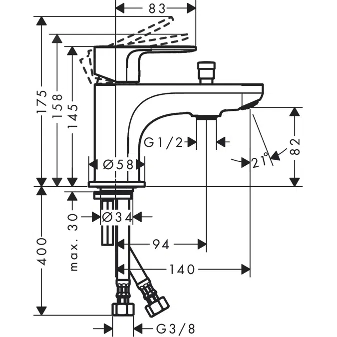 Rebris E Single lever bath and shower mixer Monotrou with 2 flow rates