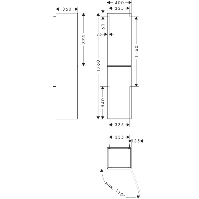 54222XXX Xevolos E Tall cabinet Sand Matt Beige 400/360, door hinge right