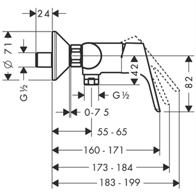 Focus Single lever shower mixer for exposed installation with 2 flow rates