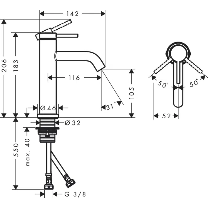 Tecturis S Single lever basin mixer 110 without waste set