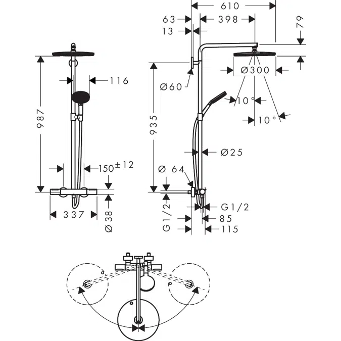 24589DZR Raindance Alive S Puro Showerpipe 300 1jet EcoSmart with Ecostat Element DZR
