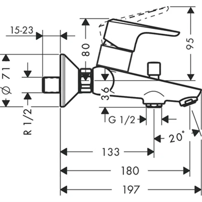 Ecos Single lever bath mixer for exposed installation