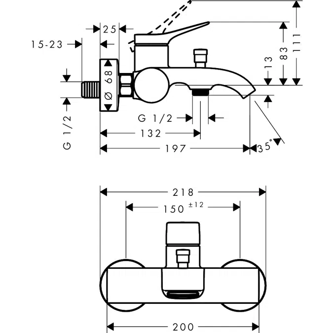75423XXX Vivenis Single lever bath mixer Original for exposed installation