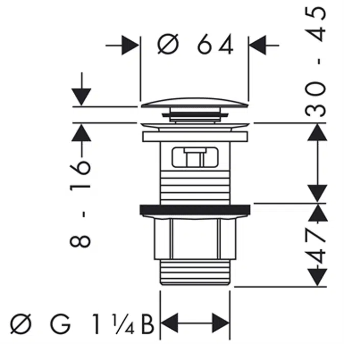 Waste set push-open for basin and bidet mixers