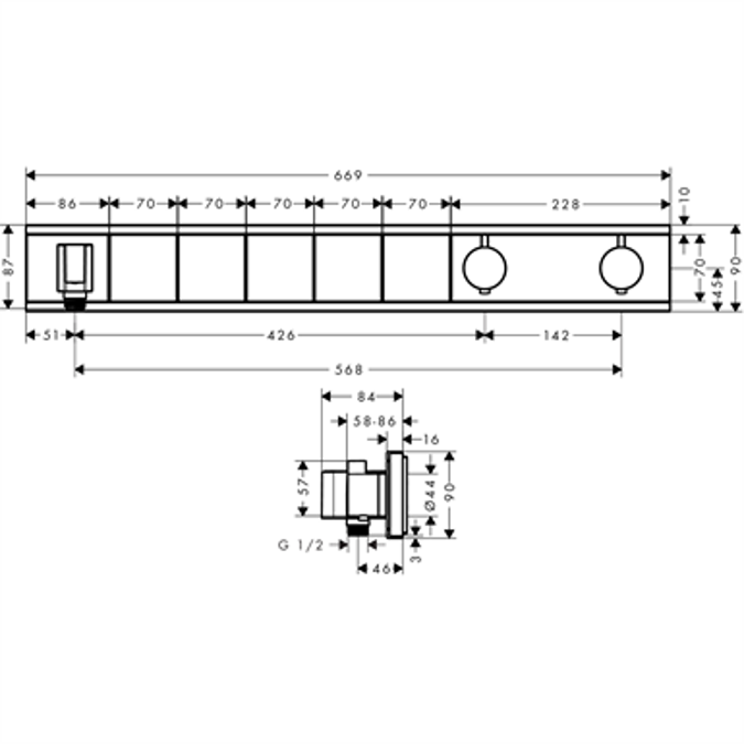 RainSelect Thermostat for concealed installation for 5 functions with integrated shower holder