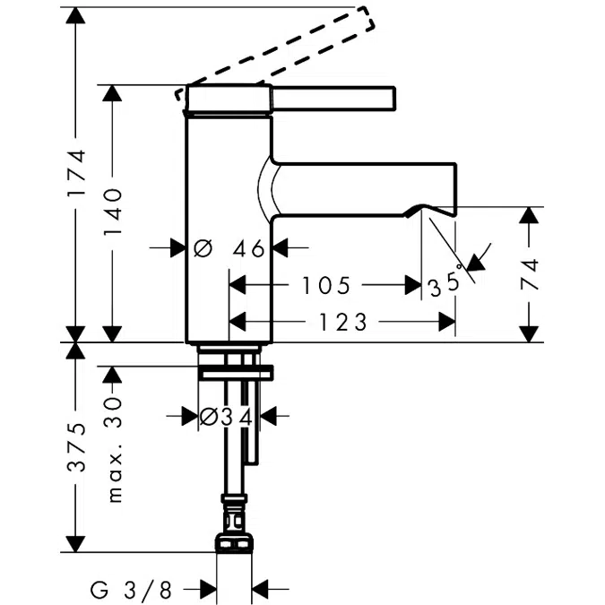 74713XXX Zesis S Pillar tap 70 with lever handle for cold water or pre-adjusted water withou