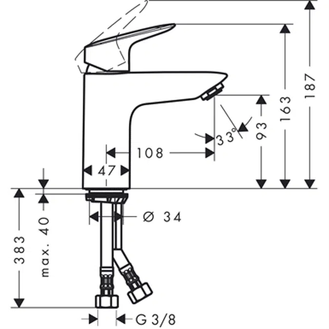 Logis Single lever basin mixer 100 without waste set