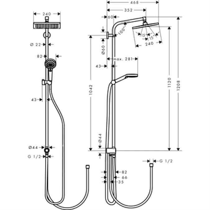 Crometta E Showerpipe 240 1jet EcoSmart 9 l/min Reno